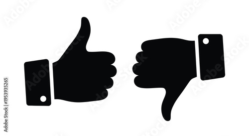 Two hands displaying opposing gestures a thumbs up and down silhouette