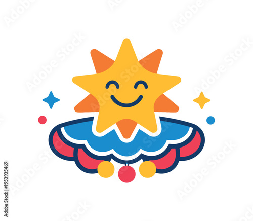 Event promotion visuals and entertainment branding inspired by dynamic fairground atmospheres centered on attraction and memorable experiences, a simple clown collar shape paired