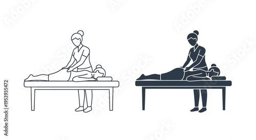 Massage therapy illustration with two technicians.