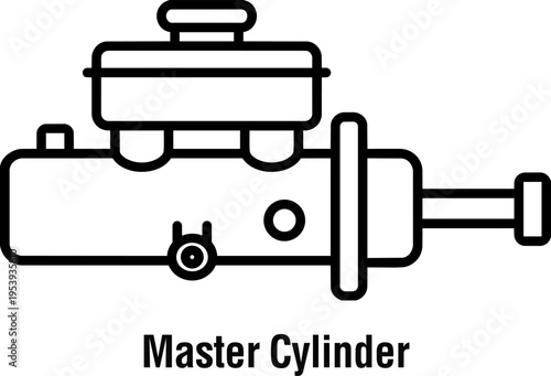 Automotive Brake Master Cylinder Vector Icon and Line Art Schematic Diagram for Mechanic Repair and Maintenance 