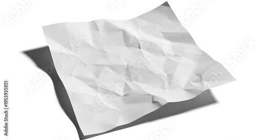Crumpled white paper texture with soft shadow on minimal background
