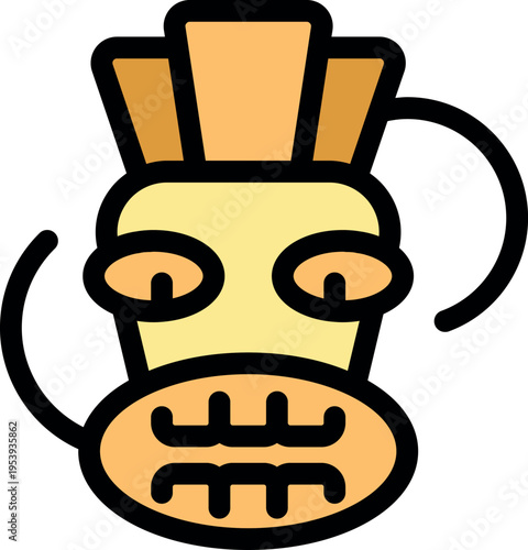 Cartoon tiki mask is showing polynesian tribal idol with traditional design