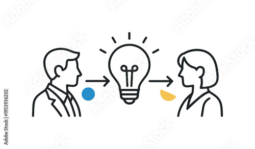 Business collaboration and brainstorming concept focused on sharing ideas and collective problem solving in a professional environment, a clean scene with two human figures facing