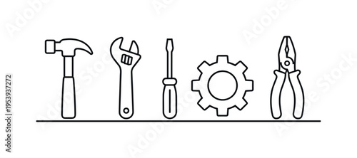 Construction and repair equipment representing professional maintenance services, mechanical adjustments, and technical work required to keep tools, machines, and structures in