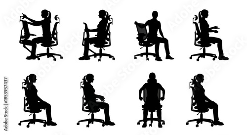 Silhouettes of people sitting on office chairs.