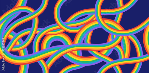 LGBT pride abstract seamless pattern. Background with rainbow colors. Rainbow colored wavy abstract lines. Rainbow wavy seamless lines. Vector banner, posters, cards, template for Pride Month 2026.