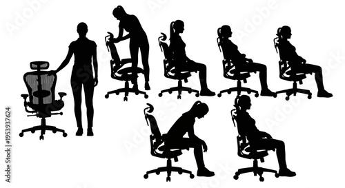 Silhouette of people sitting on office chairs.