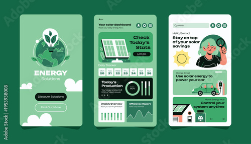 Solar Energy Mobile App UI with Dashboard and Energy Monitoring