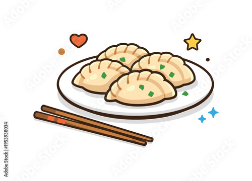 Fresh handmade dumplings representing traditional culinary culture and popular Asian comfort food enjoyed during everyday meals, a simple plate of dumplings with chopsticks resting