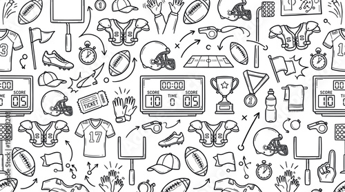 American football sport and game day concept focused on competition, teamwork, and athletic performance in a dynamic field environment. Objects of football ball, helmet, shoulder