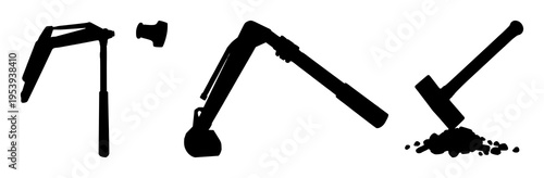 Sledgehammer set with solid black silhouette and clean sharp edges featuring heavy, demolition, construction with silhouette and black