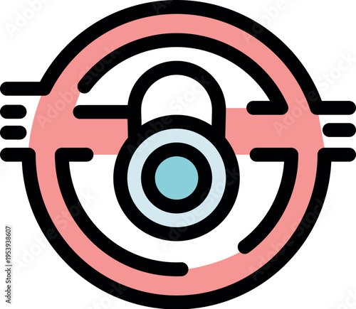 Closed padlock inside circle is securing network, protecting data from unauthorized access