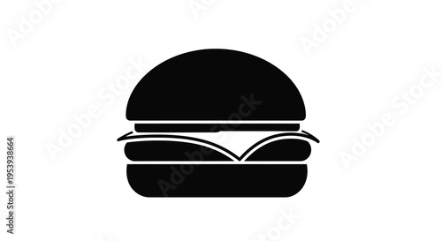A simple black silhouette depicts a classic cheeseburger with visible layers and a bun