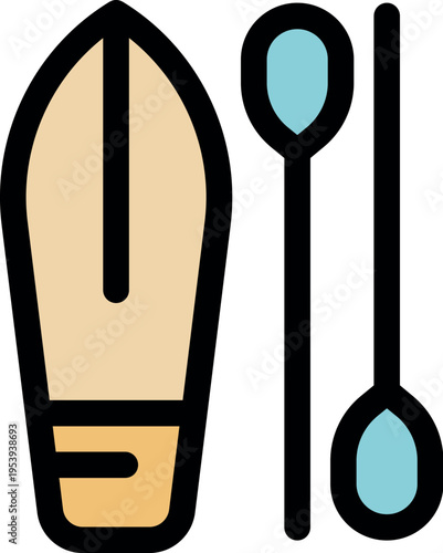 Surfboard and paddle isolated on white background, representing stand up paddling or surfing sports activity