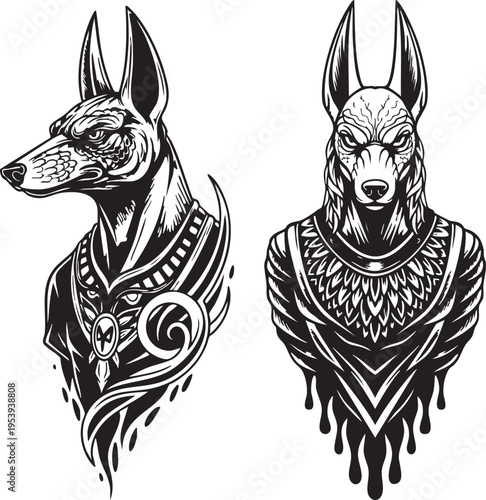 Egyptian Anubis God Tattoo Deity Ancient  Illustration for Mythology Vector Eps 
