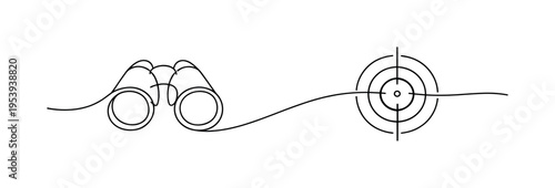 Opportunity scanning and competitive analysis in modern business workflows emphasizing awareness, monitoring, and data-driven decisions, a clean binoculars outline evolving into a