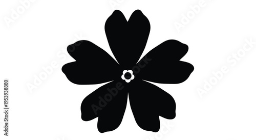 A simple black silhouette depicts a delicate flower with five rounded petals and a central detail