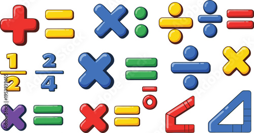 Mathematics Symbols Icon Set Featuring Plus Minus Multiply Divide Fraction Percentage and Geometry Shapes for Education Learning Calculation and School Design