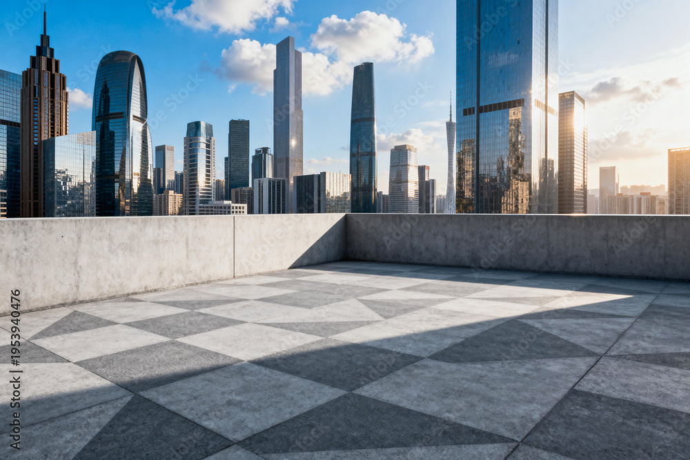 Obraz premium Urban Rooftop with Modern Skyscrapers Background