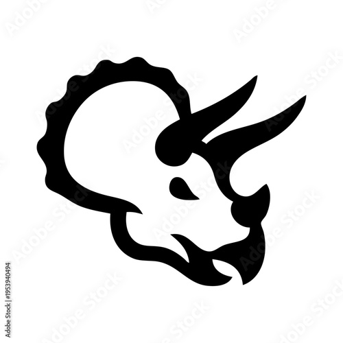 Logotipo con dibujo sencillo con líneas de la cabeza de un dinosaurio tipo triceratops 