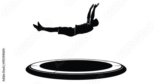 A silhouetted figure performs a dynamic backflip above a circular trampoline demonstrating athletic skill
