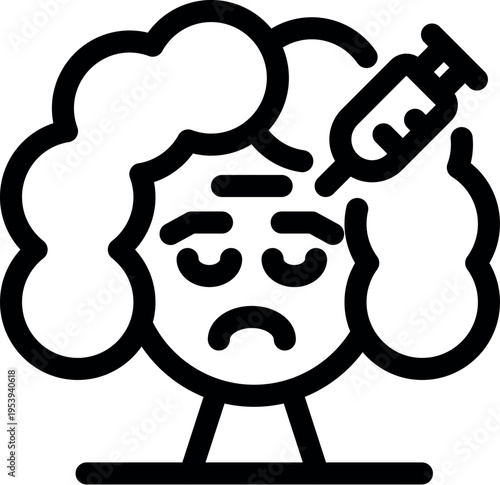 Doctor is injecting botulinum toxin into forehead of sad patient for wrinkles treatment