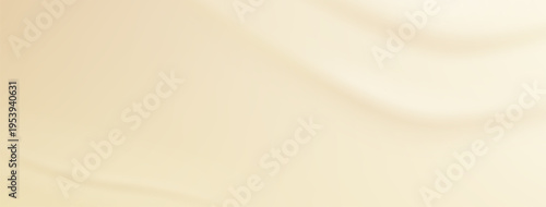 Beige silk background with gradient. Pearl color texture bg for studio. Champagne neutral backdrop for aesthetic and creamy design. Empty ppt header with liquid cosmetic makeup or fashion cloth