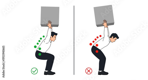 Proper lifting techniques for back safety.