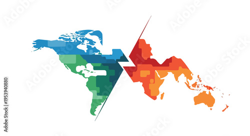 Geopolitical map of the world with colorful countries on a white background, showcasing global regions.