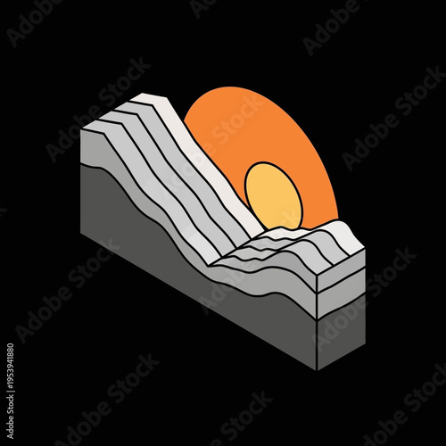 An illustration of geological layers with a cross-section of the Earth and sun.