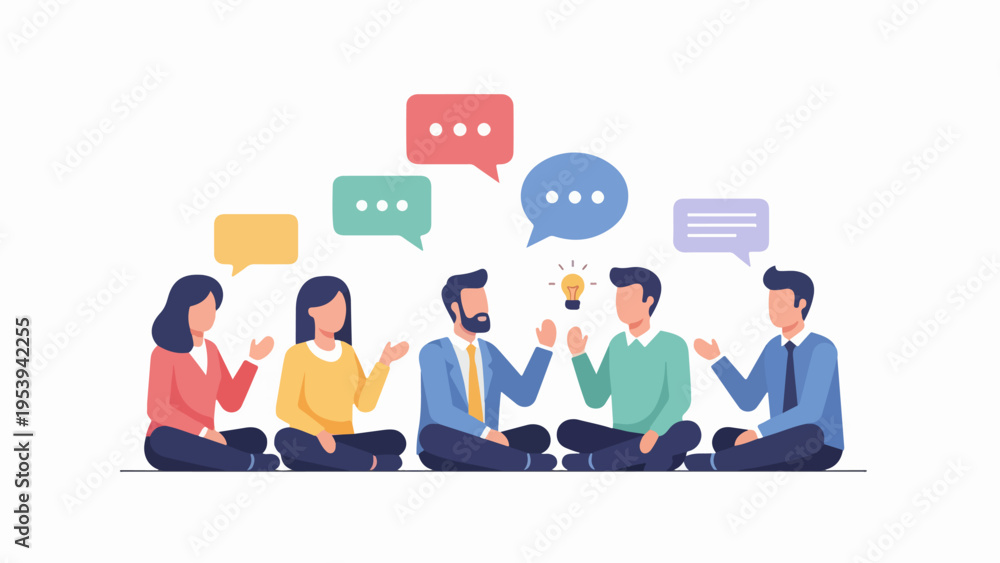 Obraz premium Engaged team members collaborating in a dynamic group discussion, fostering innovative idea generation and effective communication for successful project outcomes