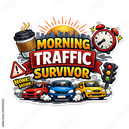 surviving morning traffic, traffic hustle design, commute struggle humor, rush hour chaos, daily driver life, stuck in traffic meme, urban driving stress, car commute frustration, busy city roads, wor