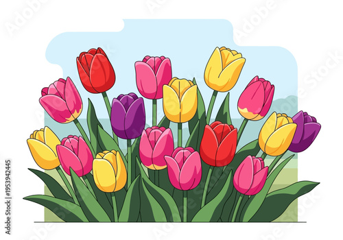 Vibrant Bouquet of Tulips in Various Colors.