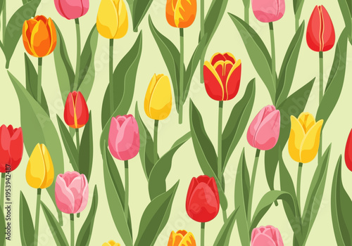 Vibrant Tulip Flowers Seamless Pattern Spring Floral Design.