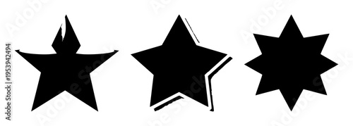 Star icon set with white silhouette and subtle shadow on transparent background featuring iconography, vector graphics, graphic design with illustrative style and minimalist