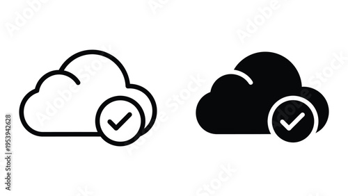 cloud storage icons with checkmarks vector illustration