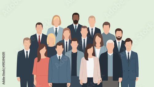 Diverse group of professionals standing together, symbolizing teamwork, collaboration, and a united workforce