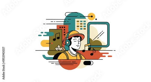 Man listening to music with headphones vector illustration