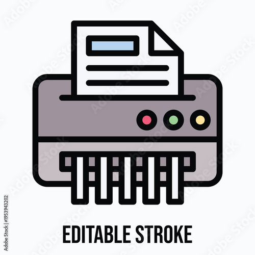Paper Shredder Icon, Lineal colour style vector icon, Editable stroke. 