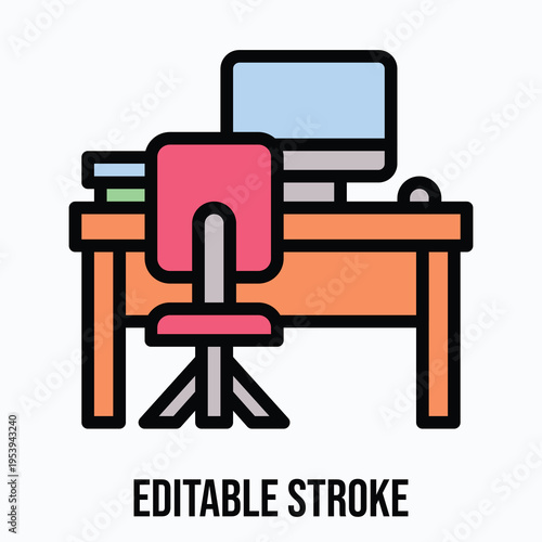 Workplace Icon, Lineal colour style vector icon, Editable stroke. 