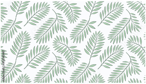 Green palm fronds on white background seamless pattern leaf design.