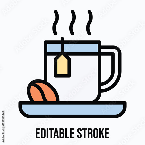 Coffee Icon, Lineal colour style vector icon, Editable stroke. 