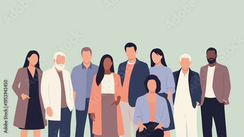 Diverse group of people of different ages and ethnicities standing together as a team or community