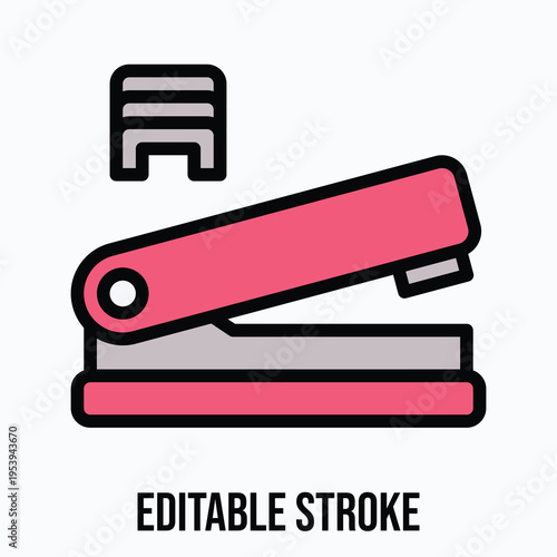 Stapler Icon, Lineal colour style vector icon, Editable stroke. 