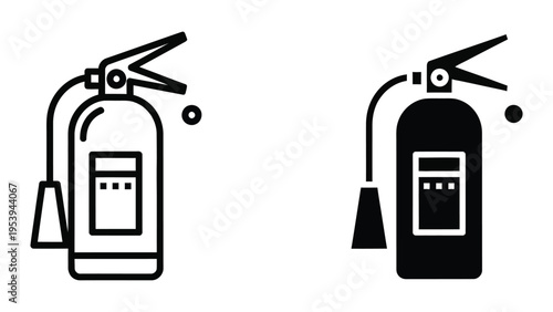 fire extinguisher icons, black and white vector illustration