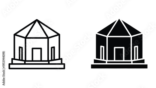 modern octagonal pavilion with glass walls flat design vector illustration