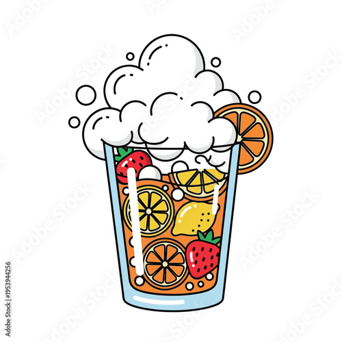 Cartoon Illustration of Fruit Drink in Glass.