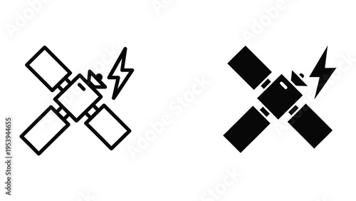 Satellite icons with lightning bolts, vector illustration
