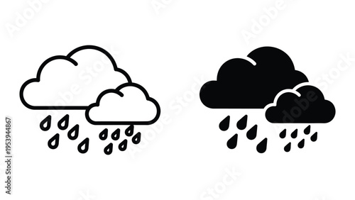 rainy weather icons, cloud and raindrop vector illustration, flat design