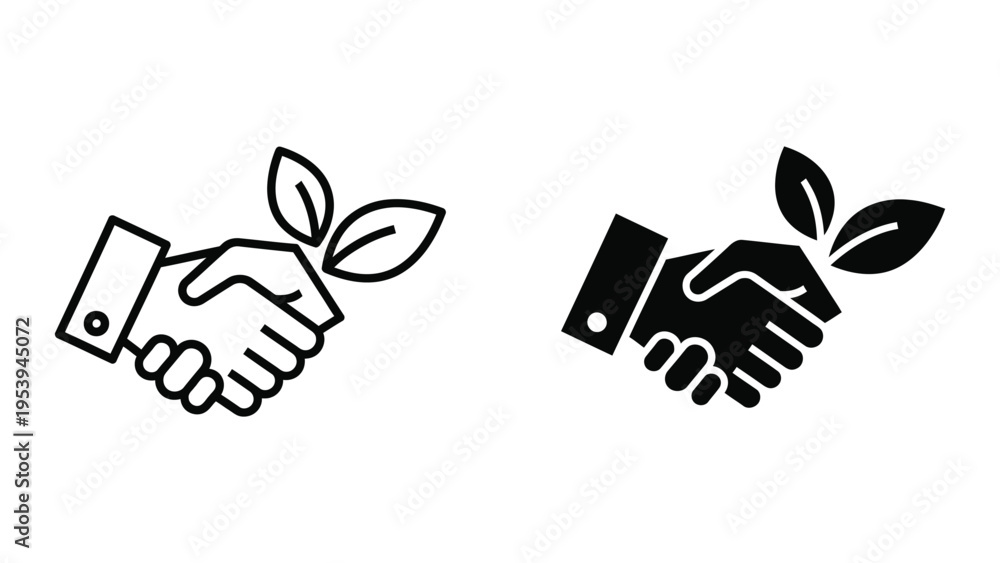 Fototapeta premium handshake with plant vector illustration, eco friendly partnership flat design